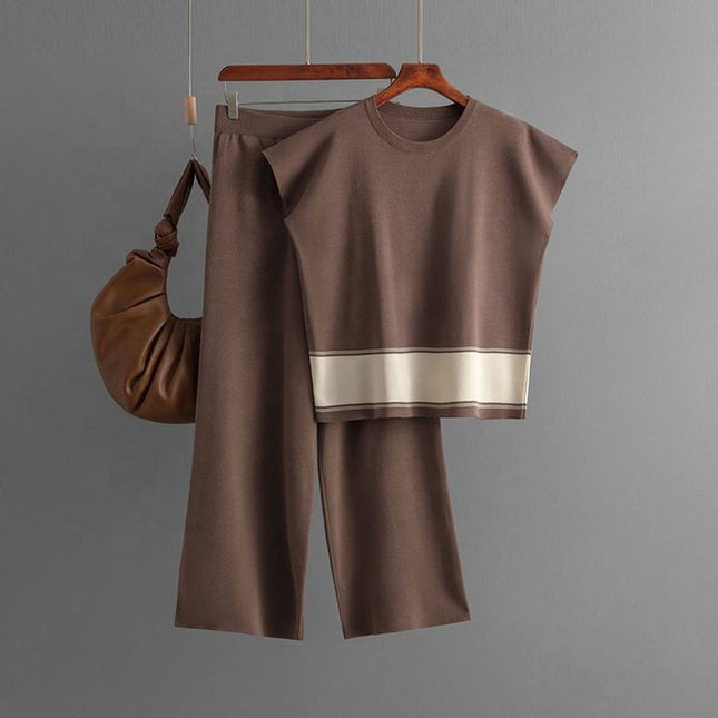 Women's Plus Size Suit Women's Sweater Loose High Waist Wide Leg Pants Fashion Two-piece Set