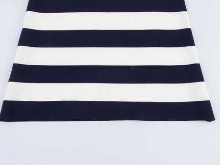 Turn Down Collar Zipper Fly Striped Pattern Navy White Color Sleeveless Casual Fashion Mini Knit Dress for Women