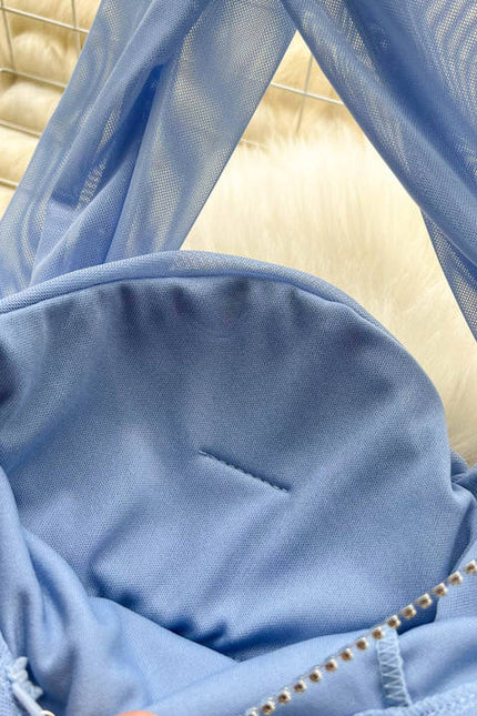 Sleeveless V-neck Summer Halter Mesh High Waist Mini Dress Ladies Sexy Dresses Clothes Women Wholesale