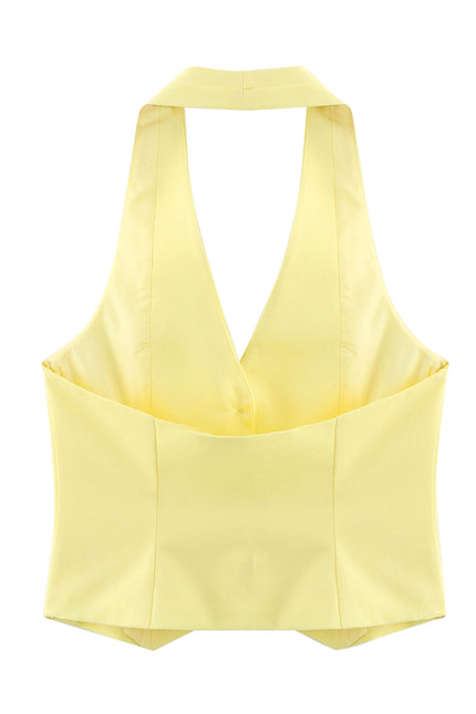 Back Hollow Out Yellow Color Buttons up Hot Sale Casual Fashion Women's Halter tank Tops