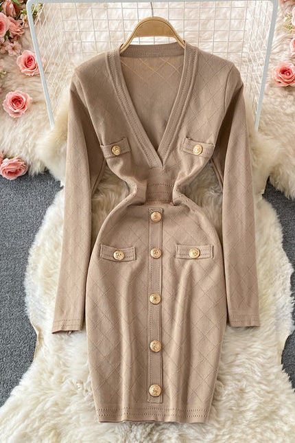 Wholesale Autumn and Winter V Neck Bodycon Elegant Jersey Casual Dresses for Women