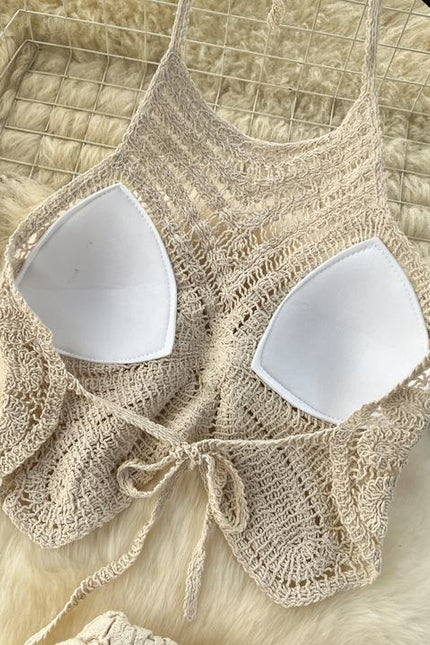 Knit Women Two Pieces Set Beachwear Long Beach Skirt