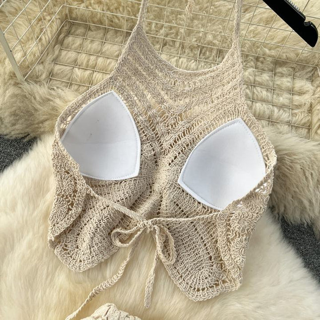 Knit Women Two Pieces Set Beachwear Long Beach Skirt