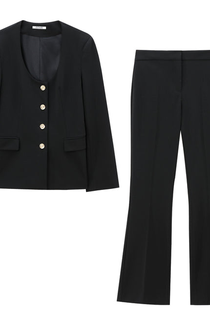 Black Color Single Breasted Long Sleeve Crew Neck Casual Fashion Jacket for Women