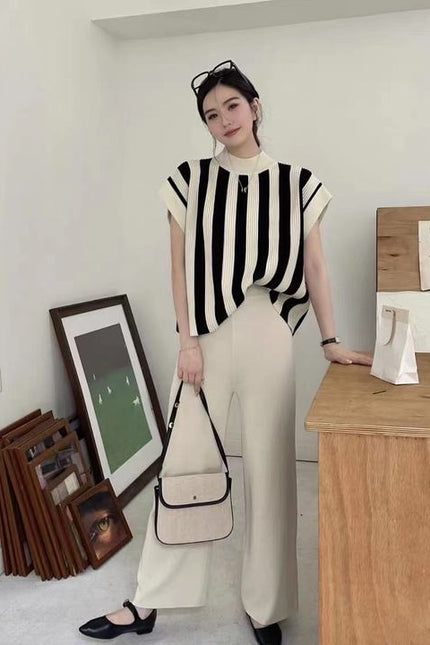 Knitted Fashion Set Women's Top Casual Wide Leg Pants Two Piece Set