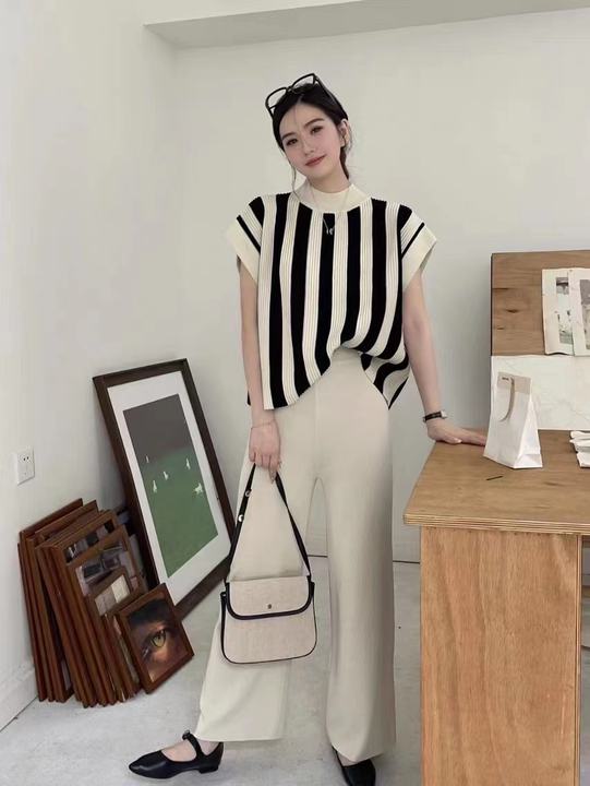Knitted Fashion Set Women's Top Casual Wide Leg Pants Two Piece Set