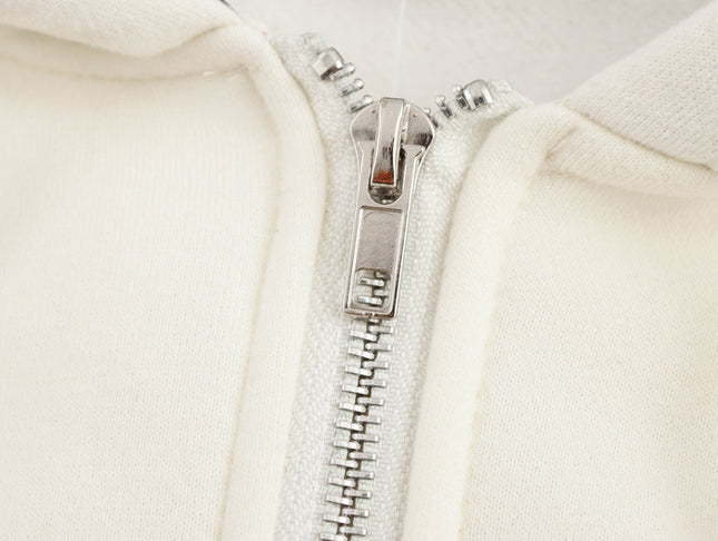 Letter Print Beige Color Long Sleeve Zipper Fly Casual Fashion Jacket with Hooded for Women