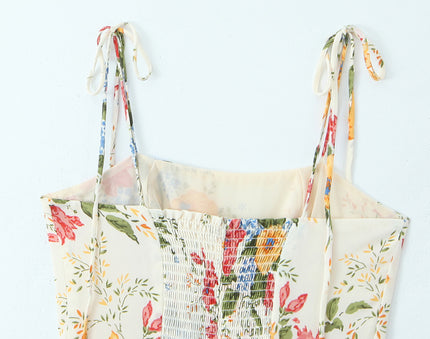Floral Print Shoulder Strap White Color Hot Sale Casual Fashion Summer Long slip Dress for Women