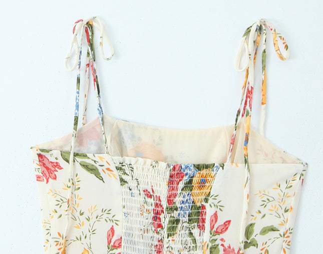 Floral Print Shoulder Strap White Color Hot Sale Casual Fashion Summer Long slip Dress for Women