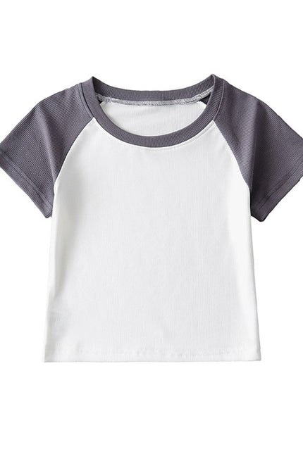 4 Colorway High Quality Short Sleeve Crew Neck Solid Color Casual Crop t Shirt for Women