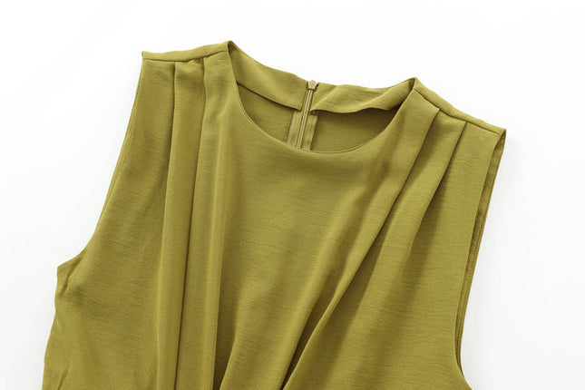 3 Colorway Solid Color Waist Hollow Out Crew Neck Sleeveless Casual Fashion Maxi Summer Dress for Ladies