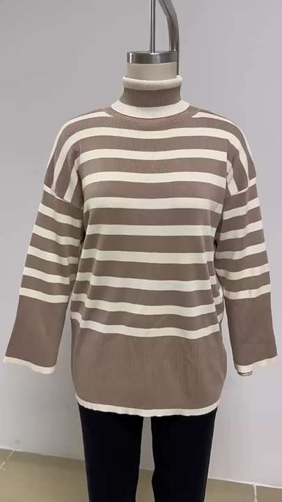 Women's Turtleneck Striped Pullover Sweater Large Size Loose Casual Knit Top Street Wear Long Sleeve Fashion Basic Sweater