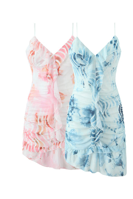 2 Colorway Floral Print Spaghetti Strap Multi Color Casual Fashion Summer Mini slip Dress for Women