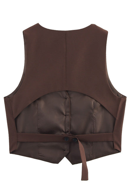 V Neck Buttons up Brown Color Hot Sale Casual Fashion Vest Waistcoat for Women