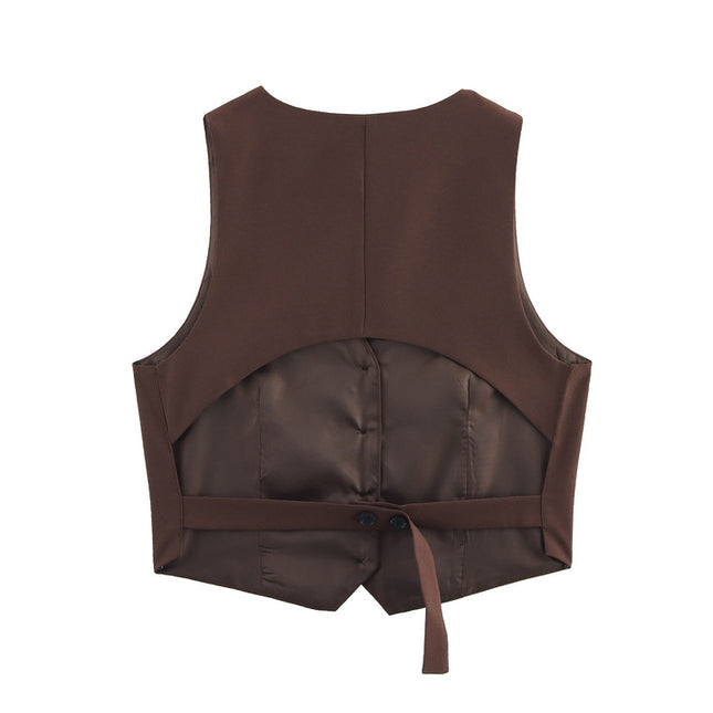 V Neck Buttons up Brown Color Hot Sale Casual Fashion Vest Waistcoat for Women