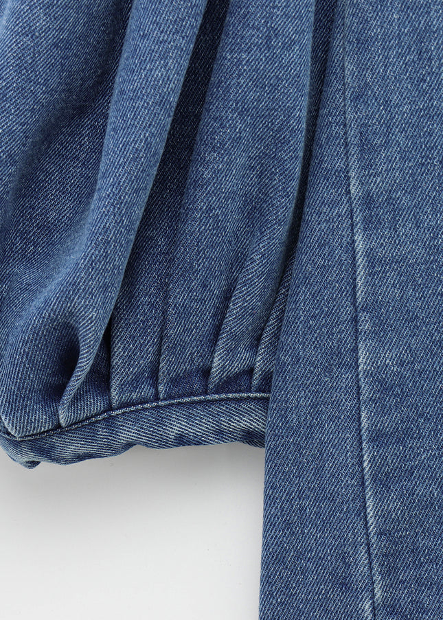 Turn Down Collar Denim Blue Color Buttons up Long Sleeve Casual Fashion Jeans Tops for Women
