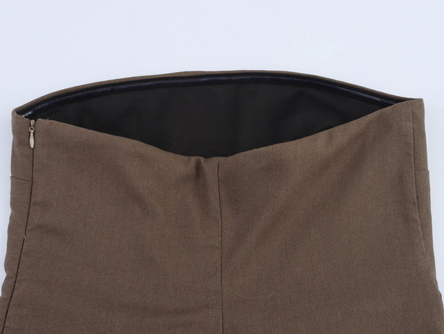 Brown Color Strapless Patchwork Design Hot Sale Casual Fashion Summer Long Dress for Women
