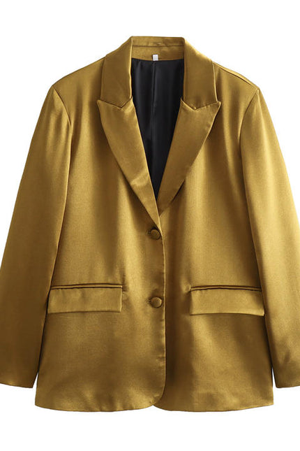 Single Breasted Gold Color Long Sleeve Notched Collar Casual Fashion Blazers for Women