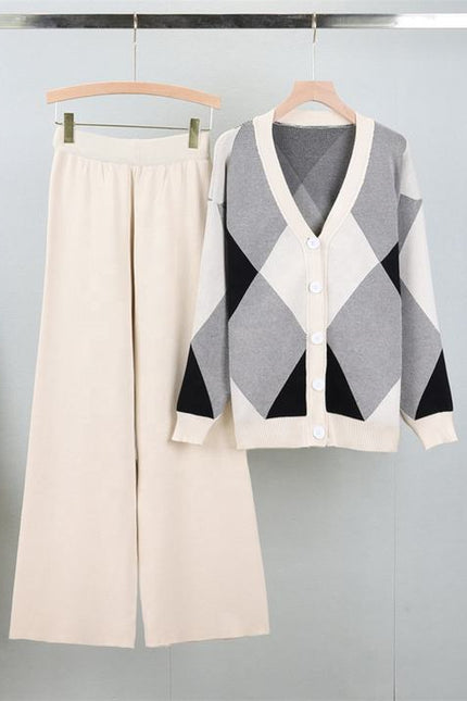 Autumn Fashion Loose Casual Knitted Cardigan Set Wide Leg Trousers and Knitted Cardigan Two-piece Set Female
