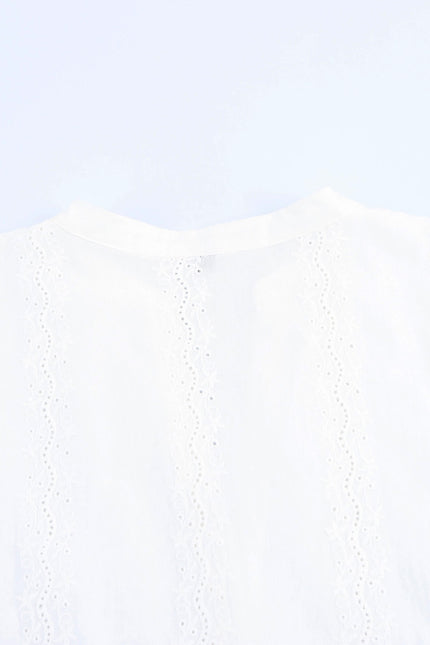 3 Colorway Embroidery Long Sleeve v Neck Buttons up Solid Color Casual Fashion Tops Blouse for Women