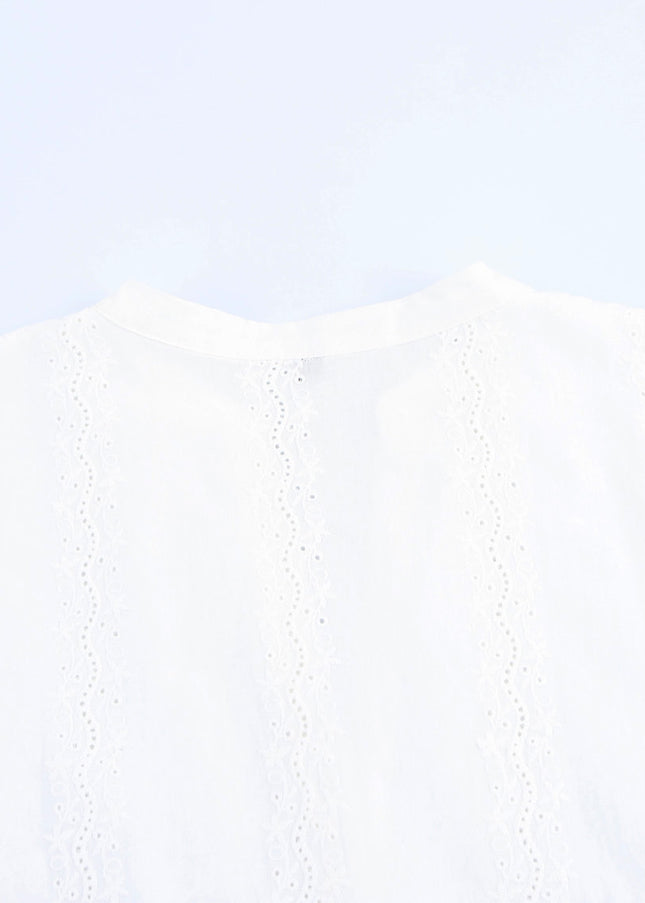 3 Colorway Embroidery Long Sleeve v Neck Buttons up Solid Color Casual Fashion Tops Blouse for Women