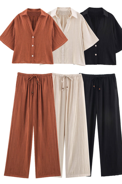 3 Colorway Solid Color Short Sleeve Turn Down Collar Buttons up Casual Fashion Tops Blouse for Women