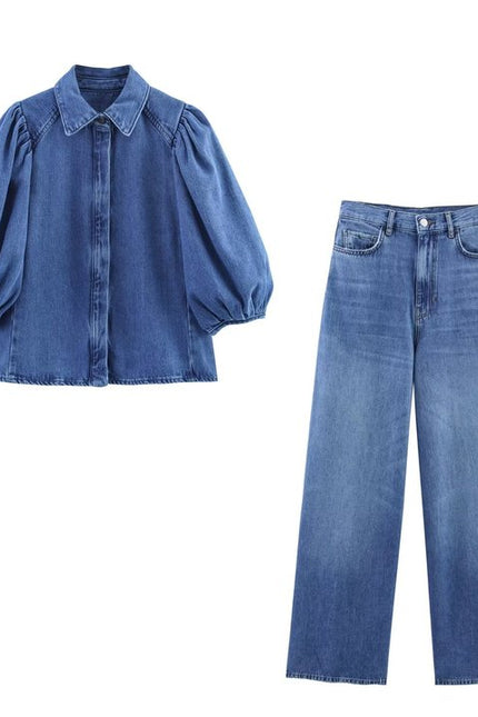 2 Colorway Turn Down Collar Long Sleeve Buttons up Denim Blue Color Casual Fashion Jeans Tops Blouse for Women