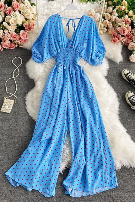 Women Sexy Polka Dot Jumpsuits Romper Thin Ladies Loose Wide Leg Pants Overalls Playsuits Jumpsuits Casual