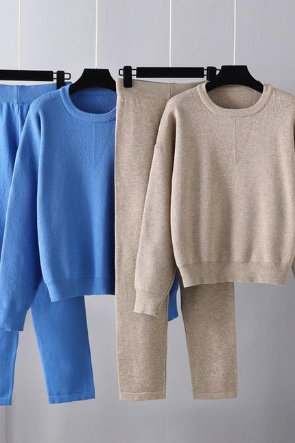 Autumn and Winter Ladies' Casual Set New Loose Sweater Two Piece Pants Set Solid Color Knitting Set Female Fashion