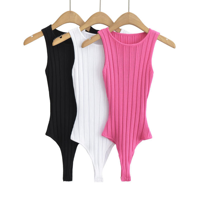 3 Colorway Solid Color Knitted Crew Neck Casual Fashion Modest Women One Piece Jumpsuit