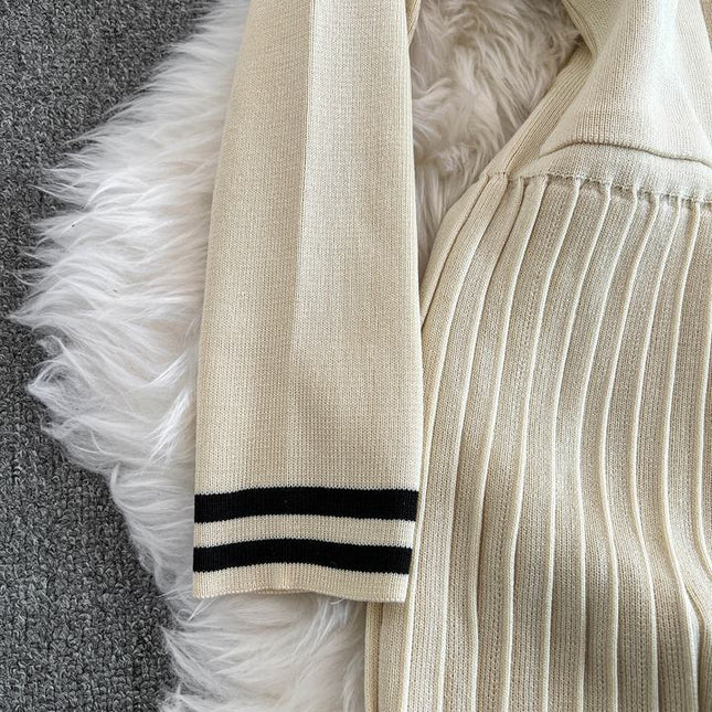 French Knit Dress Women'S Fall New Waist Senior Pleated Long Dresses