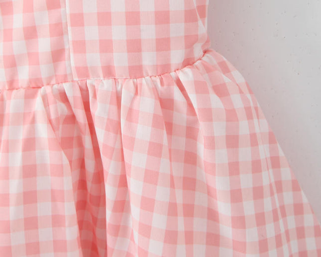 Shoulder Strap pink Color Plaid Print Zipper Fly Casual Fashion Mini slip Dress for Ladies