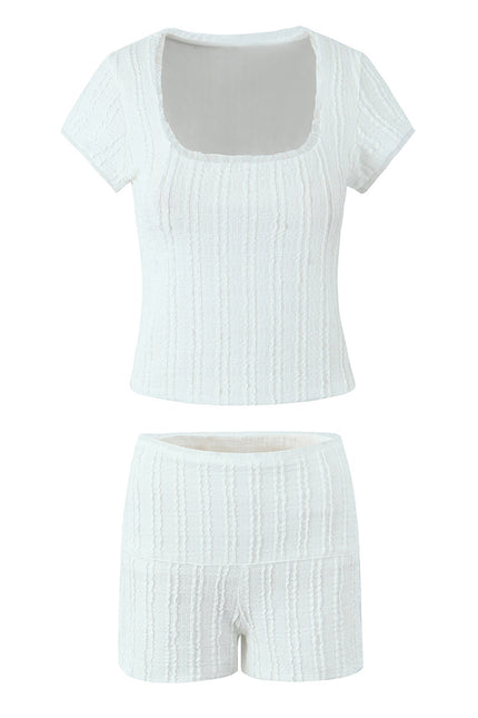 Square Collar White Color Short Sleeve Hot Sale Casual Fashion Summer t Shirt for Women