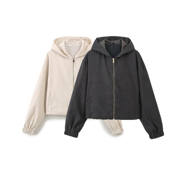 2 Colorway Zipper Fly Long Sleeve Hot Sale Casual Fashion Jacket with Hooded for Women