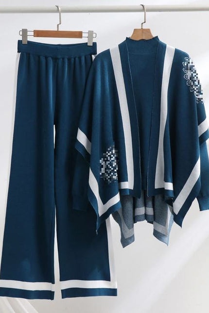 Fashion Knitting Muslim Women Shawl Three Pieces Sets Muslim Clothing