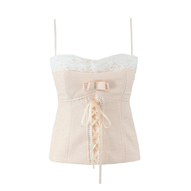 2 Colorway Solid Color Front Lace up Spaghetti Strap Hot Sale Casual Fashion Crop tank Tops for Women