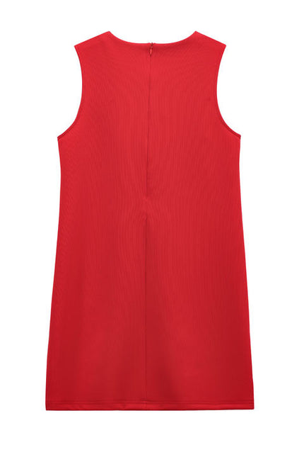 2 Colorway Solid Color Crew Neck Sleeveless Front Lace up Casual Fashion Summer Mini Dress for Women