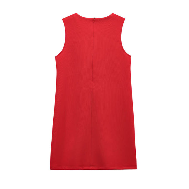 2 Colorway Solid Color Crew Neck Sleeveless Front Lace up Casual Fashion Summer Mini Dress for Women