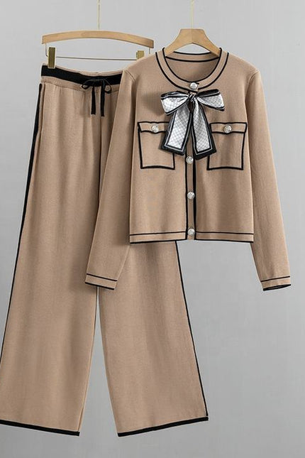 Fashion Professional Suit Women's Autumn Age-reducing Temperament Knitted Western Wide-leg Pants Two-piece Set