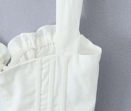 Shoulder Strap White Color Front Bow Tie Casual Fashion Women's Cotton Crop tank Tops