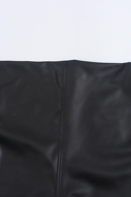 Asymmetrical Design Black Color Short Sleeve Casual Fashion Leather Long Dress for Women