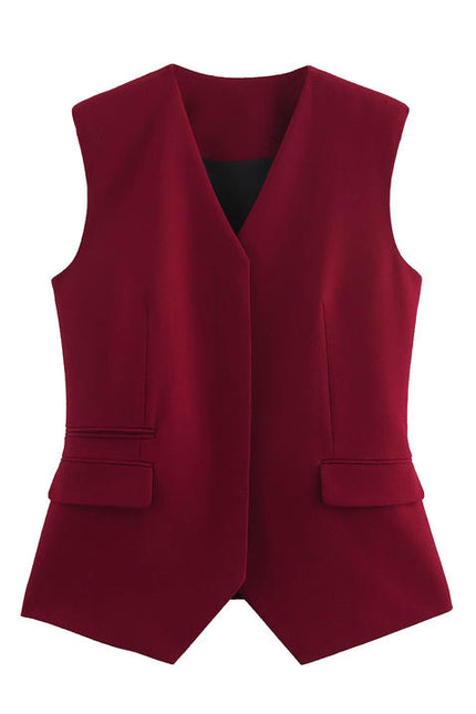 V Neck Red Color Hot Sale Casual Fashion Waistcoat Vest for Women