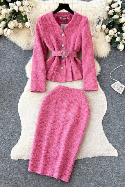 High End Tunic Suit Jacket for Women Autumn and Winter Temperament Slim Fitting High Waisted Skirt Fashionable Set