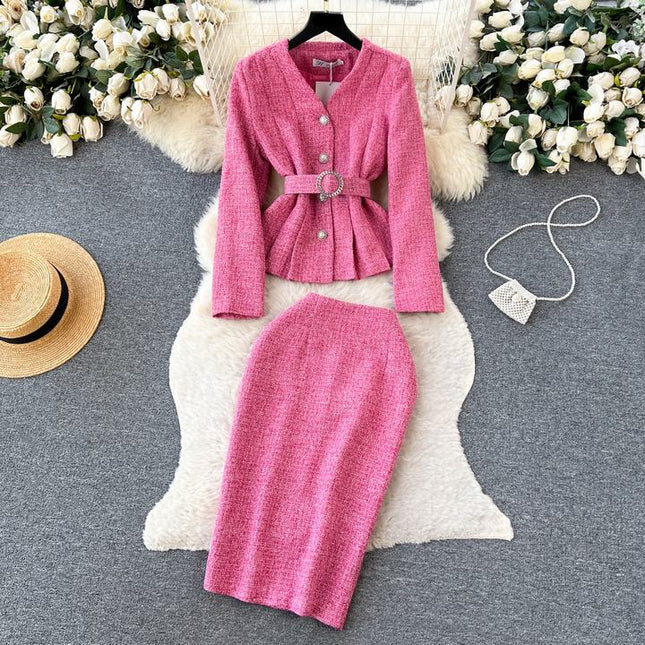 High End Tunic Suit Jacket for Women Autumn and Winter Temperament Slim Fitting High Waisted Skirt Fashionable Set