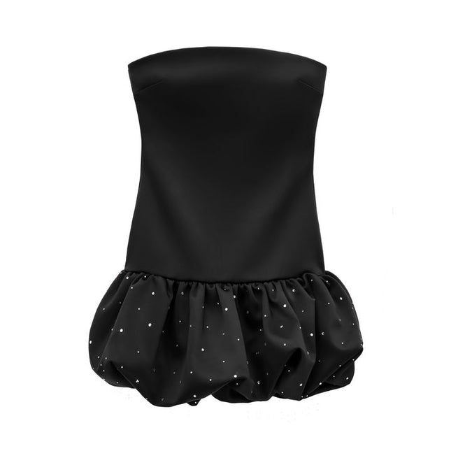 Mini vestido de verano de moda informal de gran oferta de Color negro con cuentas sin tirantes para mujer