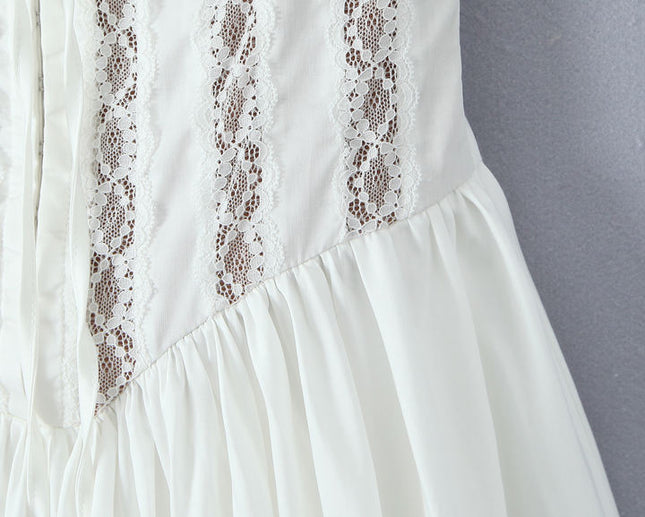 Spaghetti Strap White Color Front Lace up Hot Sale Casual Fashion Cotton Mini slip Dress for Women