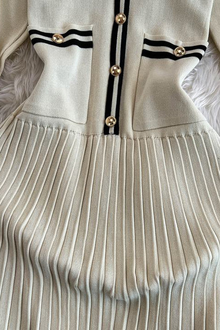 French Knit Dress Women'S Fall New Waist Senior Pleated Long Dresses