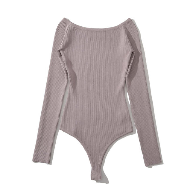 4 Colorway Slash Neck Long Sleeve Solid Color Knitted Casual Fashion Women One Piece Jumpsuit