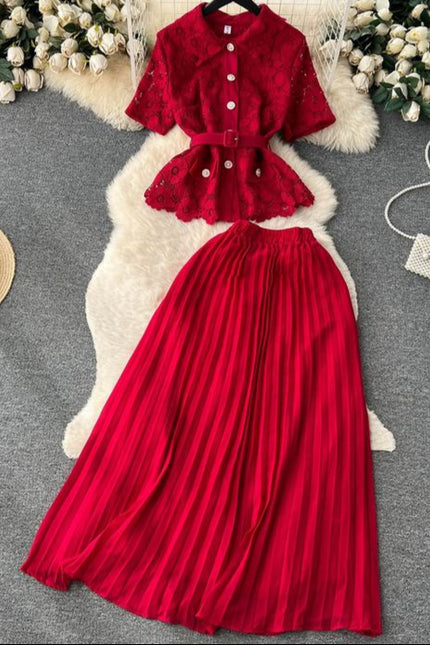 Kadın setleri yaz Ruffles üstleri pilili rahat etek seti Ropa toptan