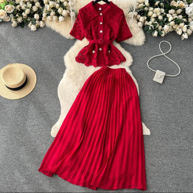 Kadın setleri yaz Ruffles üstleri pilili rahat etek seti Ropa toptan